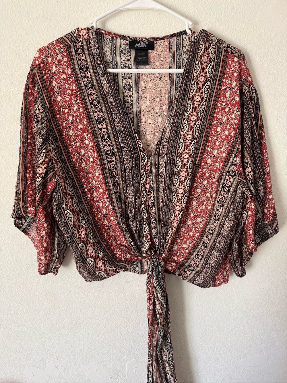 Red Boho Tie-Front Wrap Top
